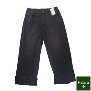 Halara Flex™ Rolled Hem Wide Leg Washed Stretchy Knit Casual Jeans